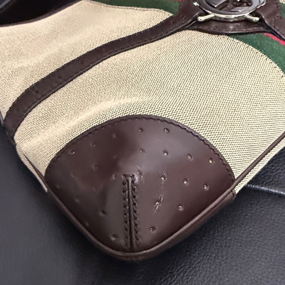 Gucci Beige, Green, Red and Dark Brown Shoulder Bag Jackie O - Picture 5 of 14